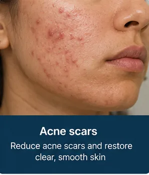 Acne scars on the cheek before scar-reduction treatment