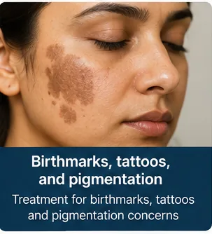 Birthmark pigmentation on the face before removal treatment