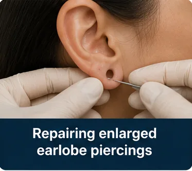 Repair of an enlarged, stretched earlobe piercing