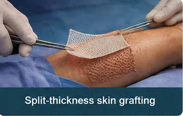 Split-thickness skin graft being placed during a skin grafting procedure